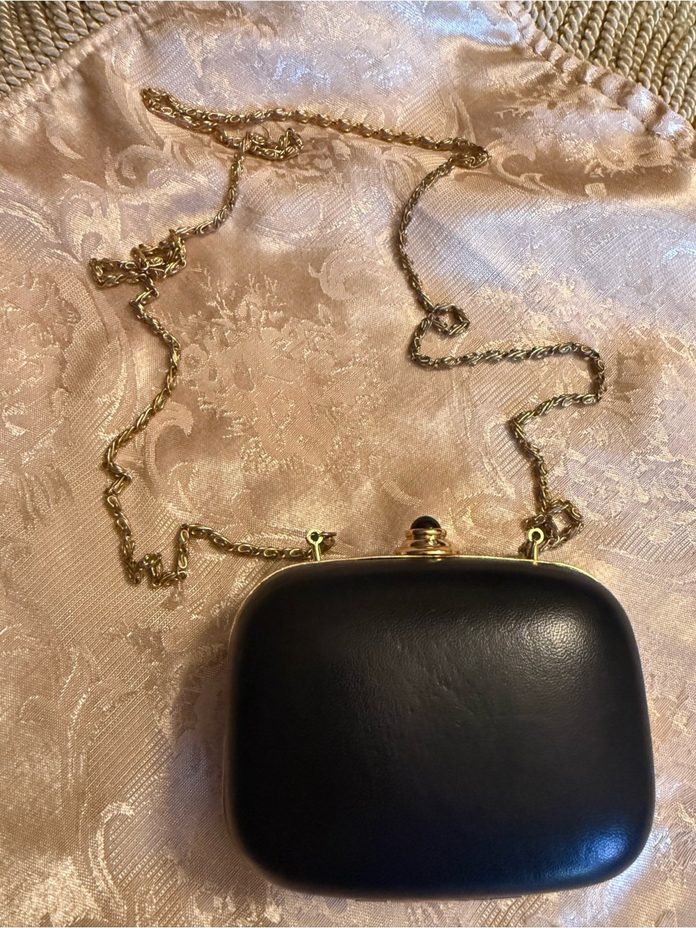 Nordstrom Vintage Black Gold Cabochon Box Clutch Evening Bag Old Money Classic